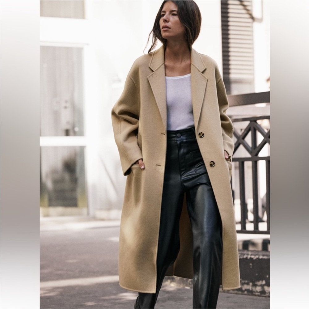 ZARA DOUBLE FACED WOOL BLEND OVERSIZED COAT ZW COLLECTION TAN  M-L